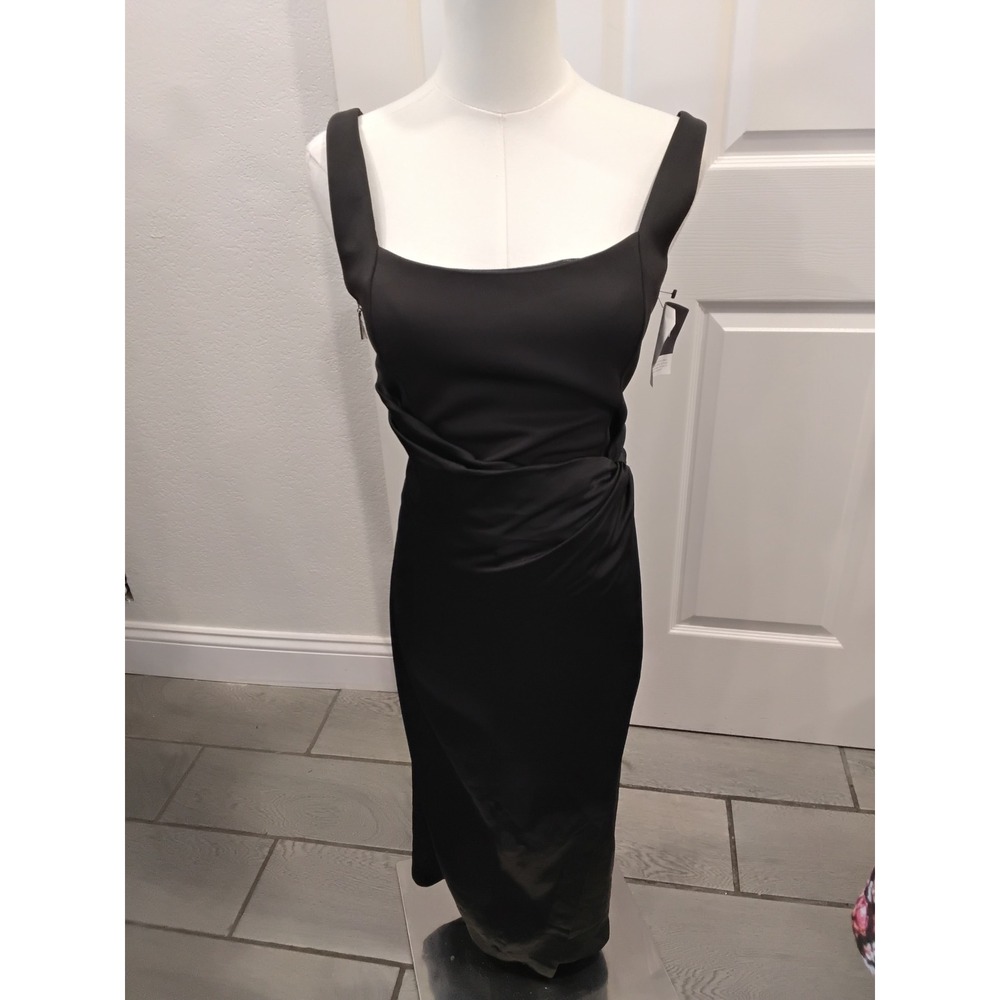 Marciano Guess Black Draped Bodysuit Midi Dress Square Neck 1YQK159331Z XS NEW
